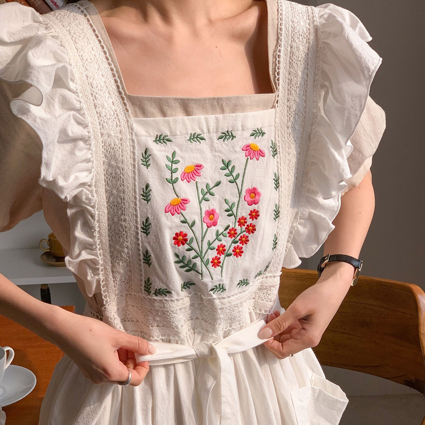 Plain embroidered princess apron dress 🌼