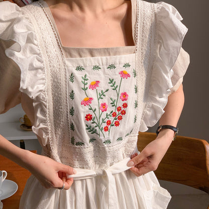 Plain embroidered princess apron dress 🌼