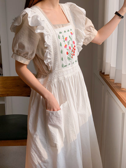 Plain embroidered princess apron dress 🌼
