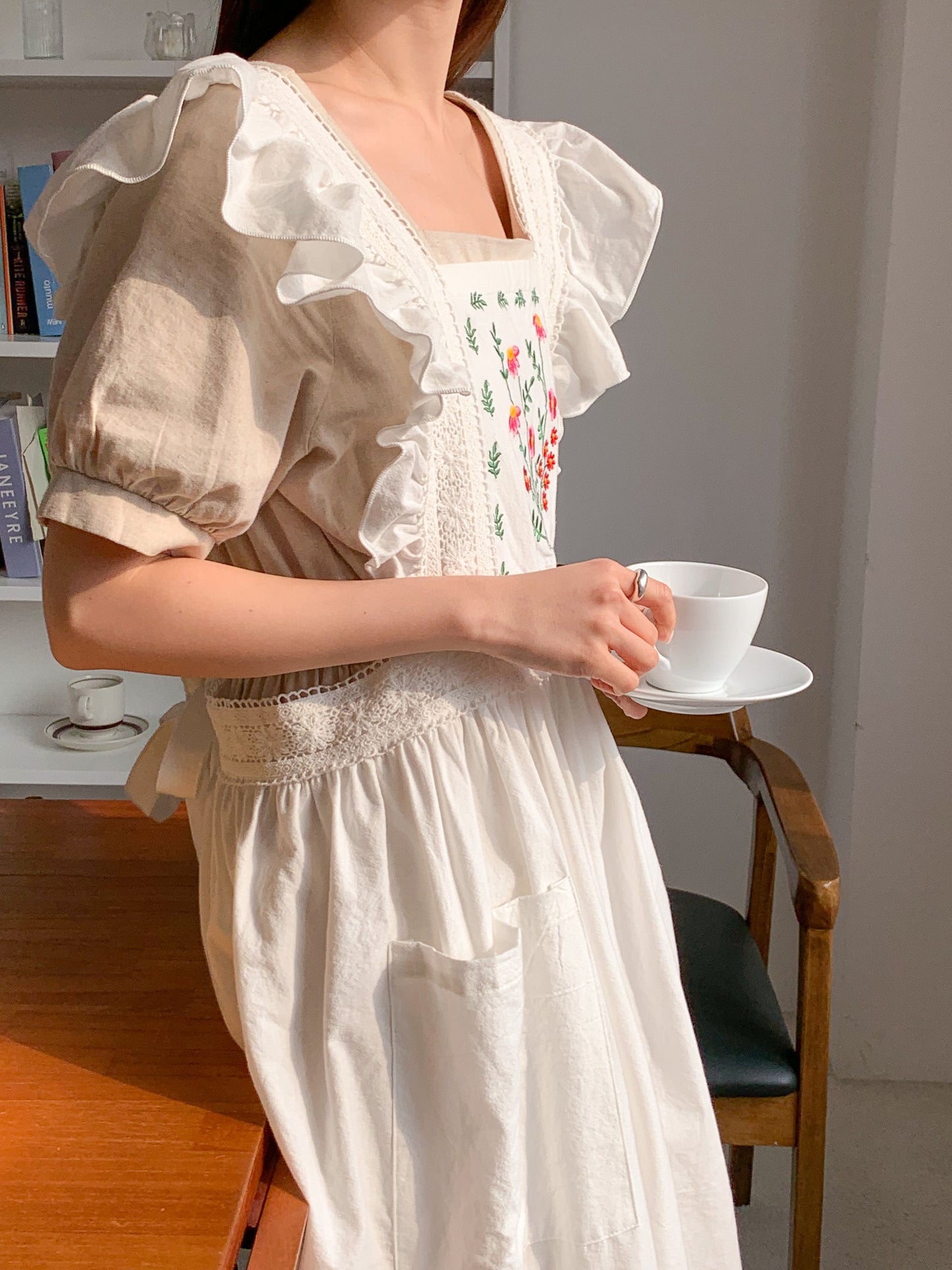 Plain embroidered princess apron dress 🌼