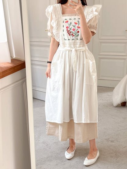 Plain embroidered princess apron dress 🌼