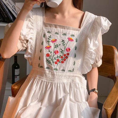 Plain embroidered princess apron dress 🌼